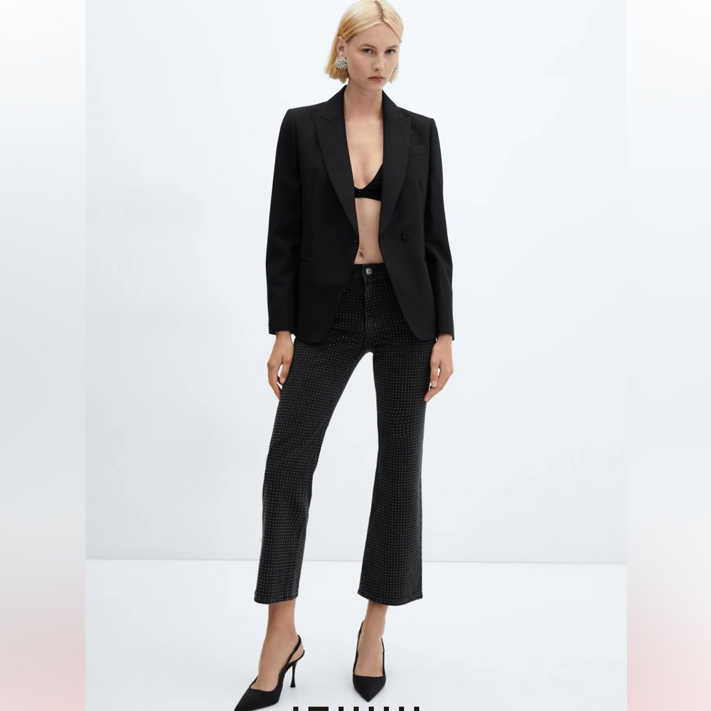 Mango Rhinestone Cropped Jeans - Picture 2 of 10